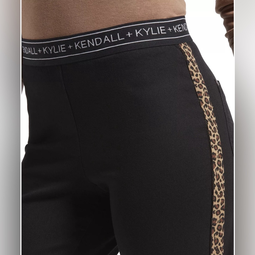 KENDALL+KYLIE JOGGER PANTS BLACK WOMEN RELAXED FIT MID-RISE LOGO WAISTBAND LARGE